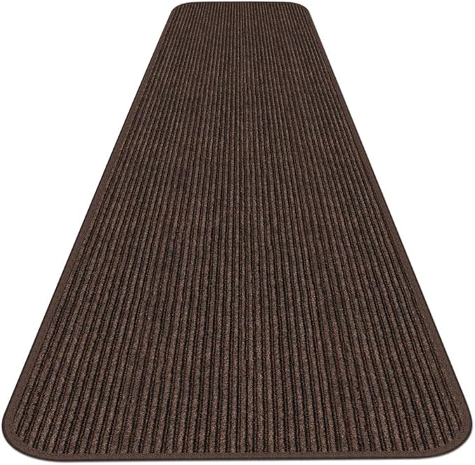 House, Home and More Indoor Outdoor Double-Ribbed Carpet Runner with Skid-Resistant Rubber Backing - Bittersweet Brown - 4 Feet x 10 Feet