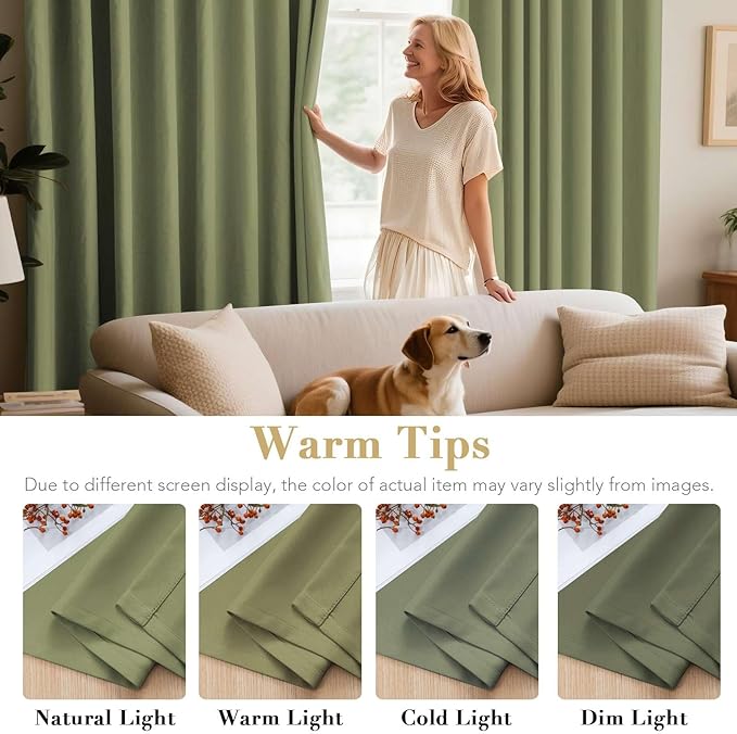 H.VERSAILTEX Blackout Curtains for Bedroom Thermal Insulated Room Darkening Living Room Curtains 63 Inch Long Grommet Privacy Protection Window Curtain Panels/Drapes for Nursery, 2 Panels, Sage