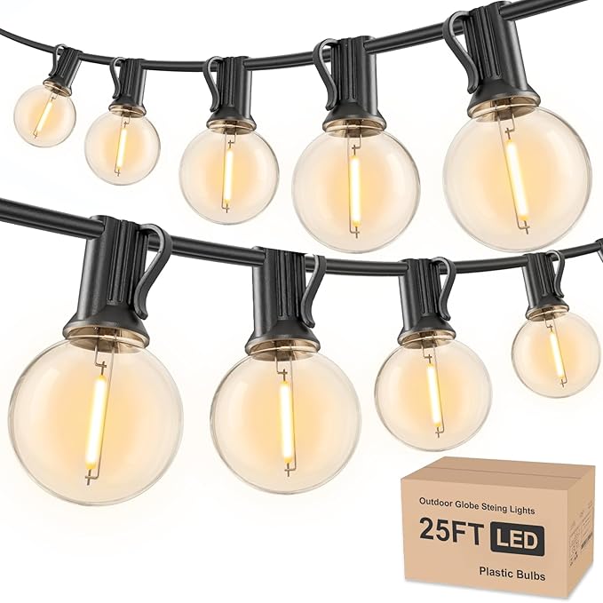 RTTY Outdoor String Lights 25 FT, G40 Led Patio Globe Lights with 13pcs Bulbs,Waterproof Shatterproof Dimmable Connectable Hanging for Cafe Bistro Backyard Gazebo Balcony Deck Party