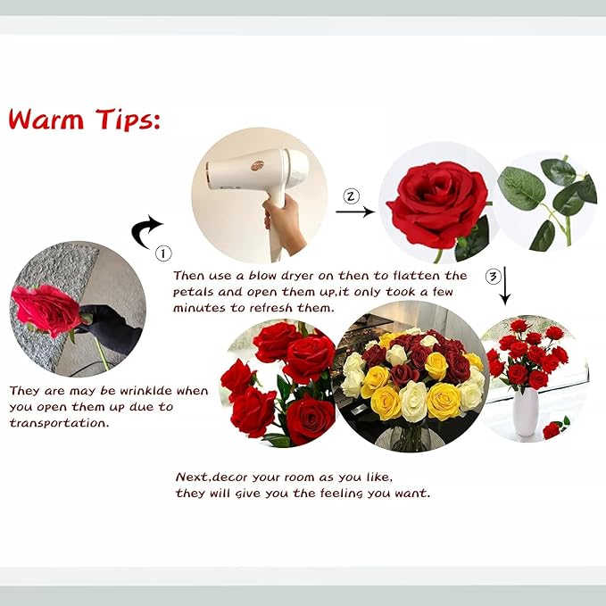 Gold Fake Roses Artificial Flowers - 16 Pcs Fake Artificial Roses Silk Flowers with Stems for Home Wedding Hotel Office Centerpiece Decor