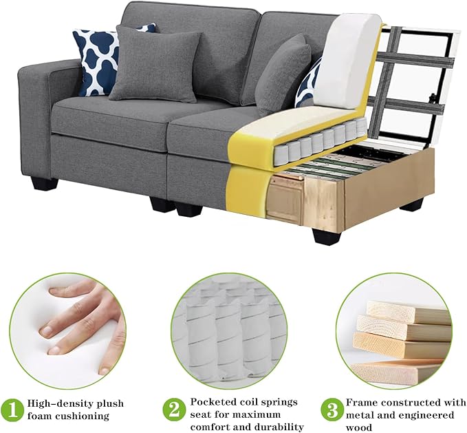 L Lengend Vansen Modular Sectional Sofa U Shaped Couch with Ottoman Modern Reversible Corner Sectional Couch for Living Room (Dark Grey, U Shaped Sofa-3)