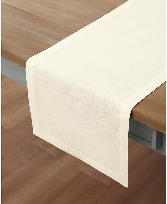 Solino Home Linen Ivory Table Runner 90 Inches Long - 100% Pure Linen 14 x 90 Inch Table Runner for Dining, Fall, Autumn, Thanksgiving - Fete