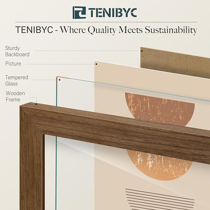 12x16 Picture Frame 3 pk, Brown Woodgrain, HD Tempered Glass, Wall Gallery Frame