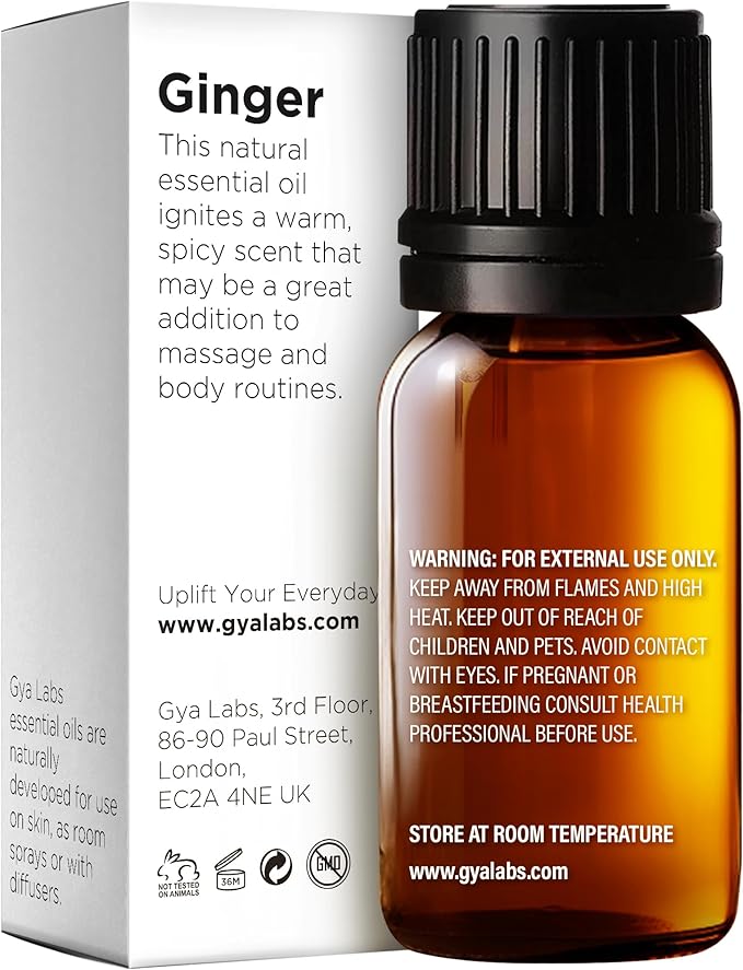 Gya Labs Ginger Essential Oil - 0.34 Fl Oz - Ginger Oil for Massage, Diffuser, Hair, Skin, Body & Candle Making Scent