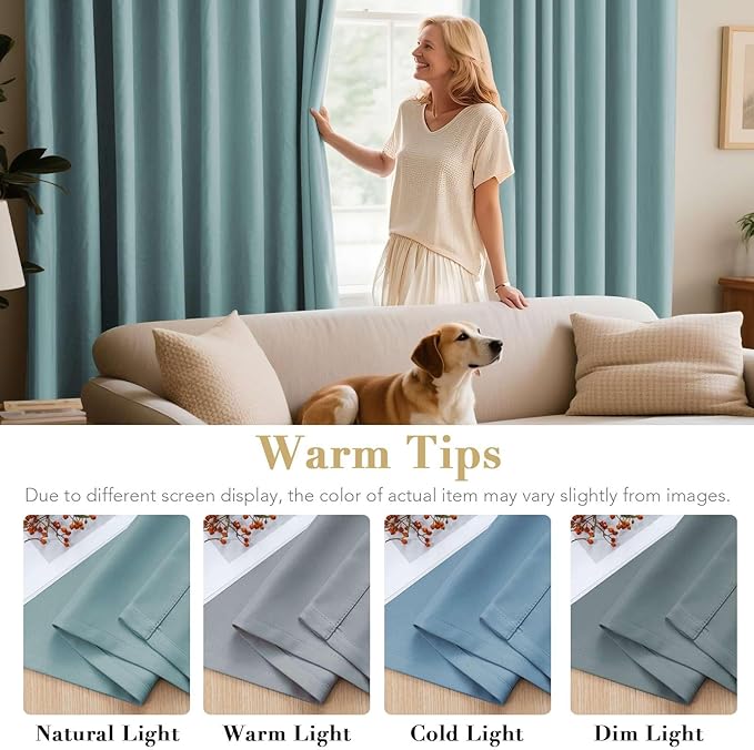 H.VERSAILTEX Blackout Curtains for Bedroom Thermal Insulated Room Darkening Living Room Curtains 84 Inch Long Grommet Privacy Protection Window Curtain Panels/Drapes, 2 Panels, Mineral Blue