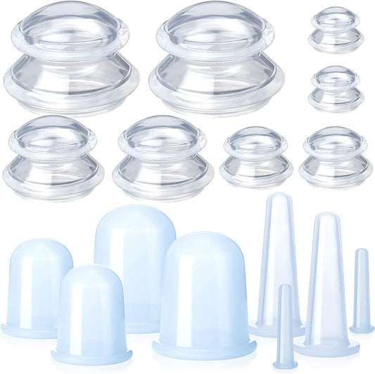 16 Pcs Silicone Cupping Therapy Set Anti Cellulite Cup Vacuum Suction Massage Cup Silicone Cupping Therapy Set for Cellulite Reduction Myofascial Release Massage Therapist Home Use (Clear)