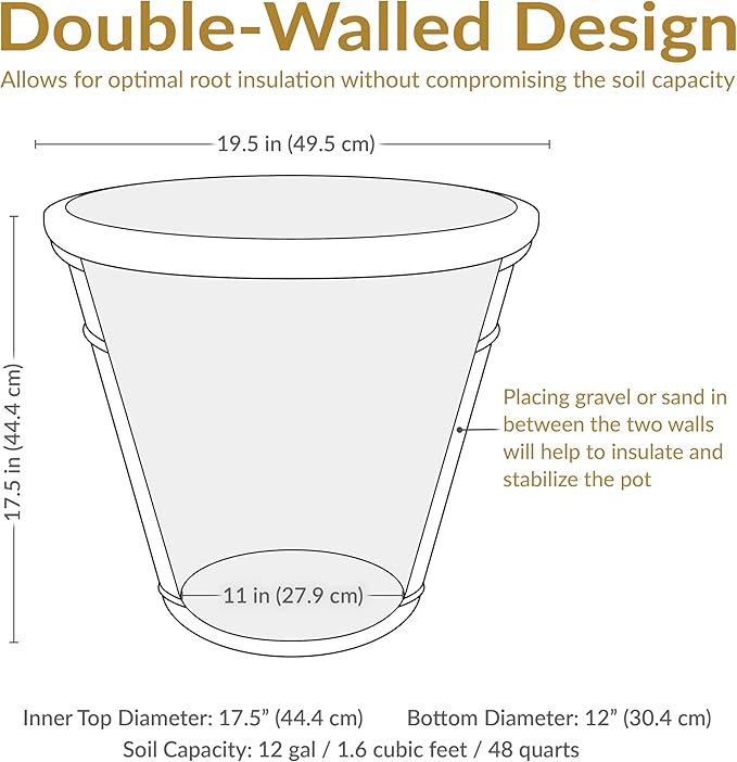 Sunnydaze 19.5-Inch Arabella Large Plant Pot - Polyresin Round Outdoor Planter with Drillable Drainage Holes - 4 Pack - Sable