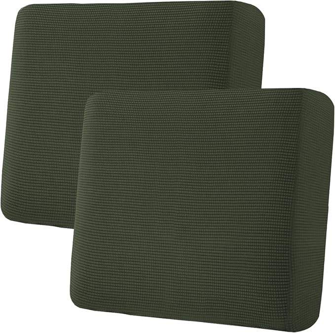 H.VERSAILTEX Super Stretch Individual Seat Cushion Covers Sofa Covers Couch Covers Slipcover Sets Thick Jacquard Textured Twill Fabric (2 Piece Large Sofa Cushion Covers, Olive)