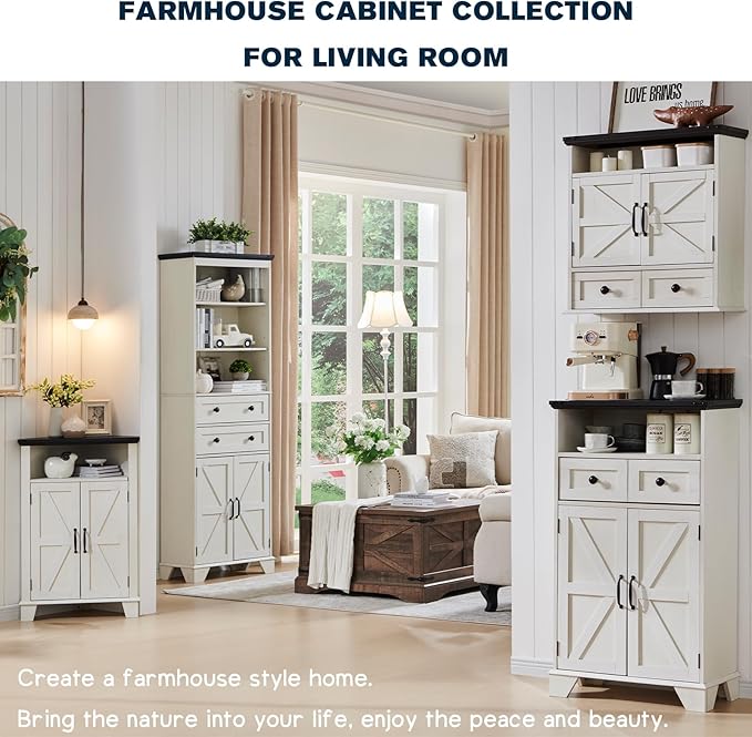 Bathroom Wall Cabinet, Farmhouse 24" Wide Medicine Cabinet with Drawer, Adjustable Shelf, Double Barn Doors, Storage Cabinets for Bathroom, Kitchen, Living Room, Off White