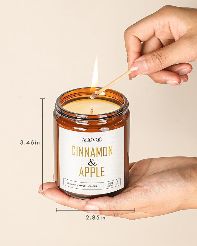 AOOVOO Apple Cinnamon Candles - 9 oz Scented Candles, Aromatherapy Candle, Soy Candle for Home Scented
