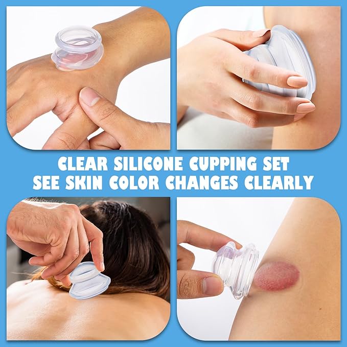 7pcs Cupping Therapy Set-Professional Silicone Cupping, Suitable for Facial Body Massage/Deep Myofascial Release/Pain Relief/Muscle Relaxation & More (Clear,7pcs)