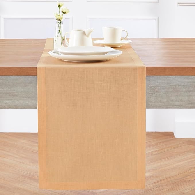 Solino Home Linen Peach Table Runner 36 Inches - 100% Pure Linen Short Table Runner 14 x 36 Inch Ideal for Dresser and Coffee Tables - Fete