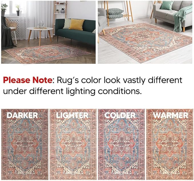 Keen Home Design 10x14 Rug - Machine Washable Area Rug with Non-Slip Backing, Ideal for Living Room, Dining Room, Bedroom - Vintage, Easy Clean, Durable, Low Pile Rug - (9'7" x 14')