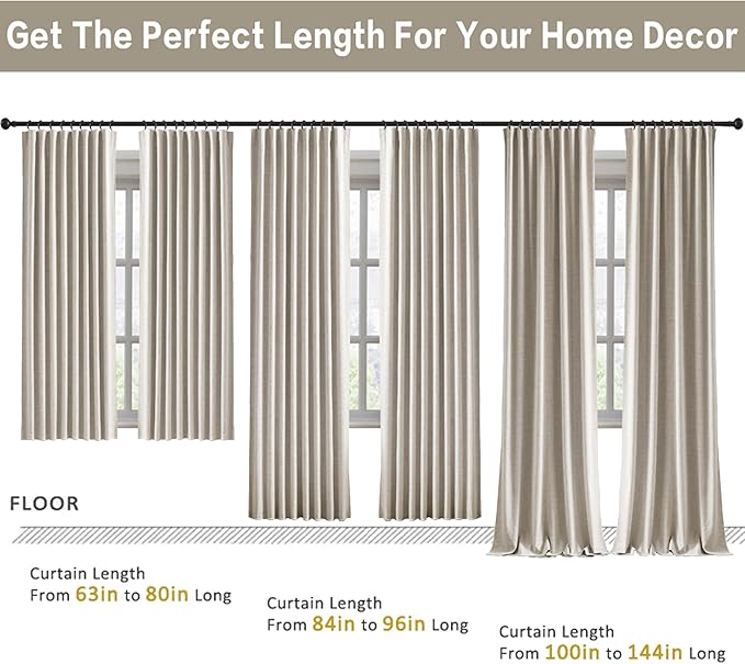 RAIN CITY 94 Inch Long Sun Blocking Curtains with Hooks Linen Blend,Custom Made Blackout Drapes for 90-96 Inch Tall Window,Pinch Pleat for Traverse Rods Floor to Ceiling Track 50 Wide 2 Pack
