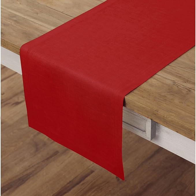Solino Home Linen Red Table Runner 90 Inches Long - 100% Pure Linen 14 x 90 Inch Table Runner - Fete