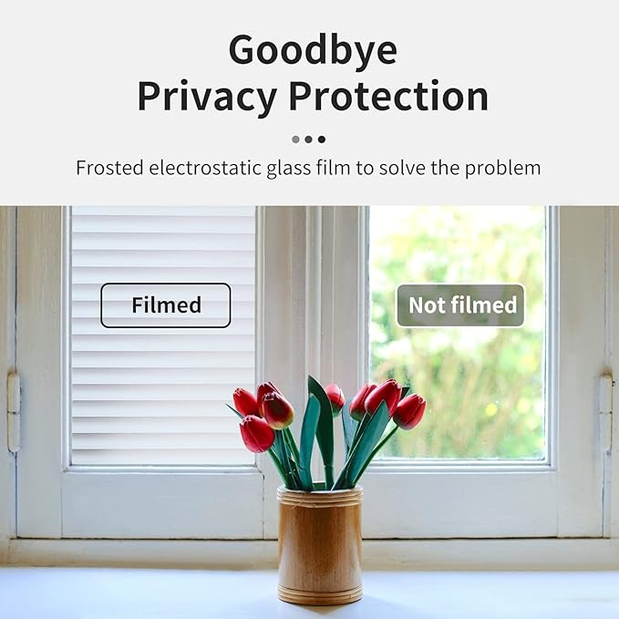 Window Privacy Film with Installation Tools, Blinds Pattern, Static Cling, Anti UV, Heat Control, Ideal for Home Shower Office Glass Door (Blinds Pattern, 23.6X157.4Inch)