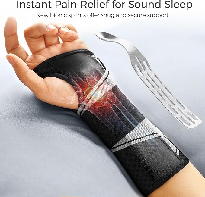 FREETOO Wrist Support Brace Left Hand for Tendonitis, Sprained Wrist, Strain, Pain Relief Wrist Splint for Carpal Tunnel, Arthritis, Wrist Immobilizer Fit Women and Men for Sleeping (S/M, Black/Grey)