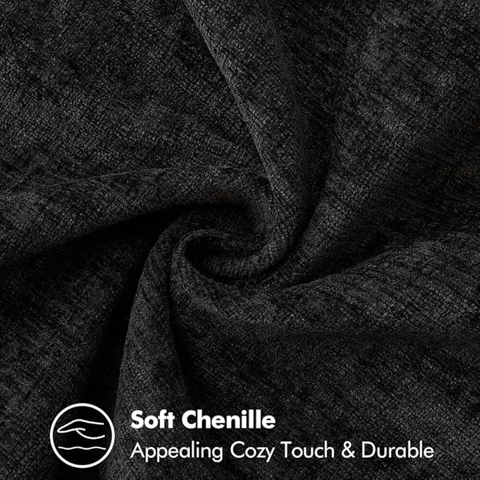 MIULEE Pack of 2 Couch Throw Pillow Covers 12x20 Inch Black Farmhouse Decorative Pillow Covers with Stitched Edge Soft Chenille Solid Dyed Spring Pillow Covers for Sofa Bed Living Room