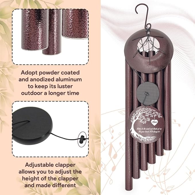 Personalized Memorial Wind Chime, Metal Wind Chime Deep Tone, Wind Chimes for Loss of Loved One, Sympathy Gift Loss of Mom Dad or Loved One, Decorative Wind Chimes Outdoor