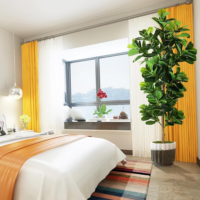 7.3ft Artificial Fiddle Leaf Fig Tree (87in) with Plastic Nursery Pot Faux Tree, Ficus Lyrata Fake Plant for Office House Farmhouse Living Room Home Decor (Indoor/Outdoor)