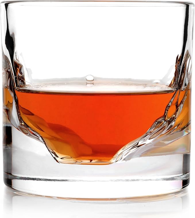 Grand Canyon Heavy Crystal Whiskey Glasses Gift Set of 4, Thick Freezable Bourbon Glass 1lb Each, Premium Whiskey Gifts for Men, Frozen Crystal Chills Cocktails, 10 oz