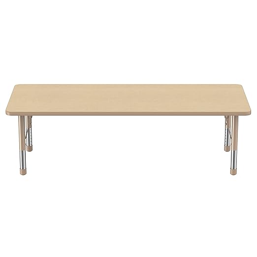 FDP Rectangle Activity School and Classroom Kids Table (30 x 72 inch), Chunky Sand Toddler Leg, Adjustable Height 15-24 inches - Maple Top and Maple Edge