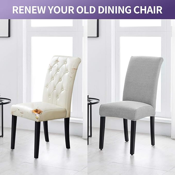 Joccun Chair Covers for Dining Room Set of 6,Dining Chair Slipcovers Stretch Dining Room Chair Covers Seat Protector,Washable Parsons Chair Cover for Home,Hotel,Banquet(Silver,6 Pack)