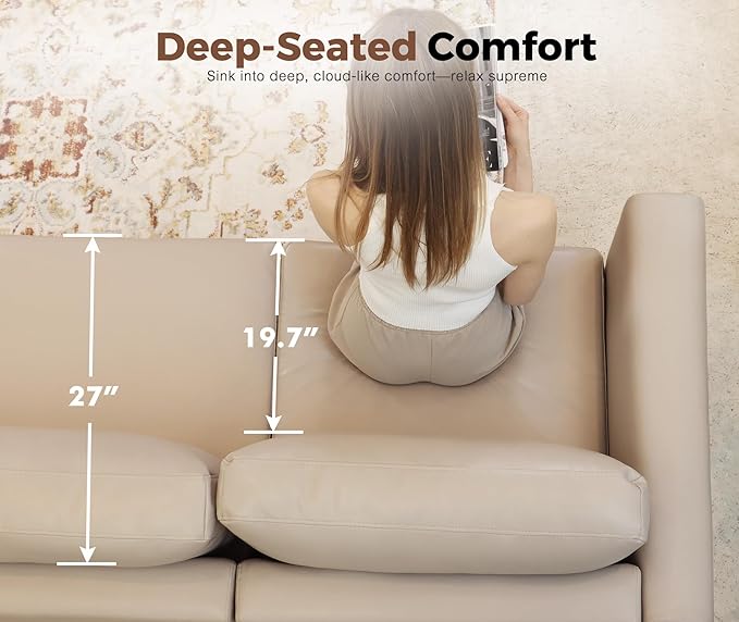 118.5" Faux Leather Modular Sectional Sofa, U Shaped Couch Set for Living Room, Large 8-Seater Comfy Cloud Couches with Storage Seat DIY Combination - Whitesand