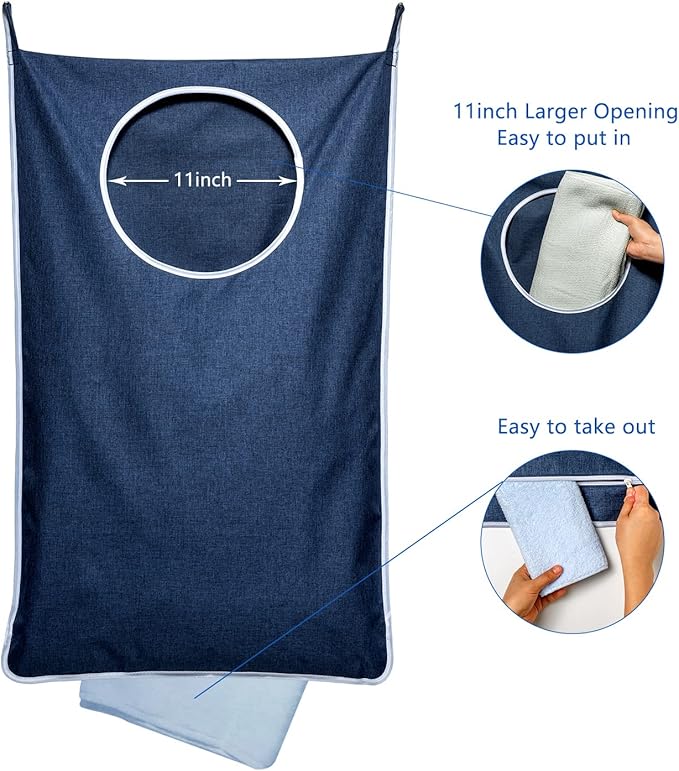 KEEPJOY XL Hanging Laundry Hamper Bag, Hanging Hamper with 2 Strong Hooks for Dirty clothes Door Hanging Laundry bag Large Size 36X22 inch (Blue-1Pack)