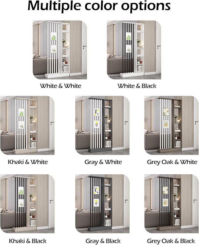 Wall Room Divider, Storage Cabinet Storage Display with Shelves, Modern Freestanding Wood Room Divider Screen, Wall Privacy Screens for Home Decorative (Grey Oak+Black,39.5" L x 9.5" W x 79.5" H)