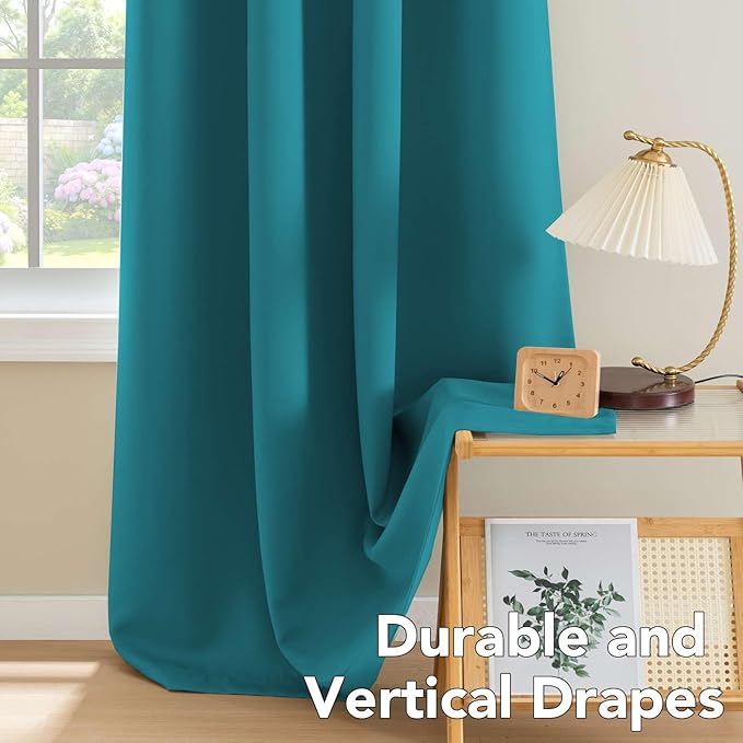 H.VERSAILTEX Solid Turquoise Blue Thermal Insulated Blackout Curtains Nickel Grommet Panels Room Darkening Window Drapes for Bedroom/Living Room 52 x 72 Inch (Set of 2)