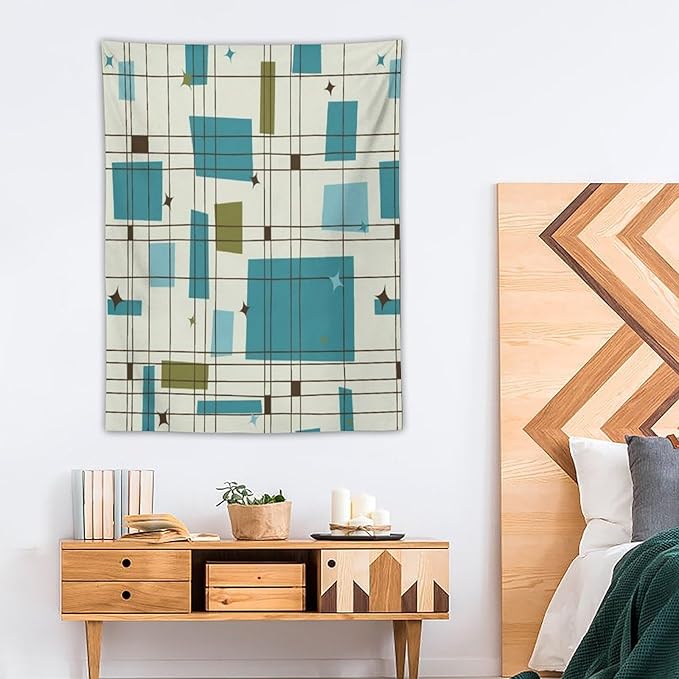 ICMOLYYENLO Boho Medieval Cat Tapestry, Abstract Atomic Starburst Geometric Aesthetic Art Wall Hanging For Bedroom Living Room Dormitory 60x60 Inches