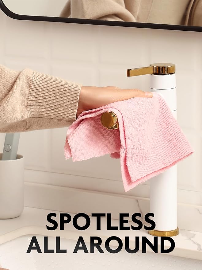 Fantasticlean Microfiber Cleaning Cloth Roll -90 Pack, Tear Away Microfiber Towels, 12" x 12", Reusable, Washable, Scratch Free, Ultra Absorbent Dish Rags for Car, Home, Garage or Shop (Pink)