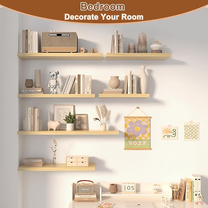 12 Inch Deep Floating Shelves for Wall 2 Pack Floating Shelves Large Storage Space Wall Mount Shelf for Living Room Kitchen Bathroom 36" W x 12" D x 1.2" H Oak