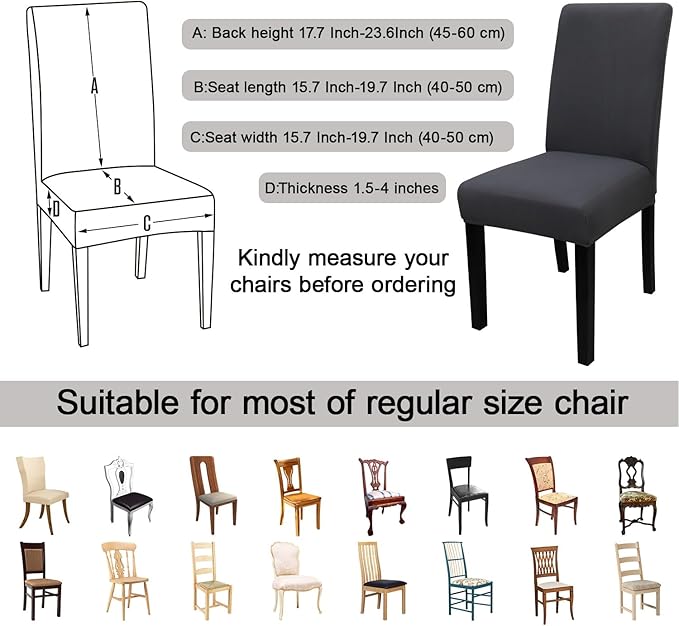 JQinHome Dining Chair Covers Dining Room Chair Slipcovers,High Stretch Removable Washable Parsons Chair Slipcover for Home Party Hotel Wedding Ceremony (Grey)