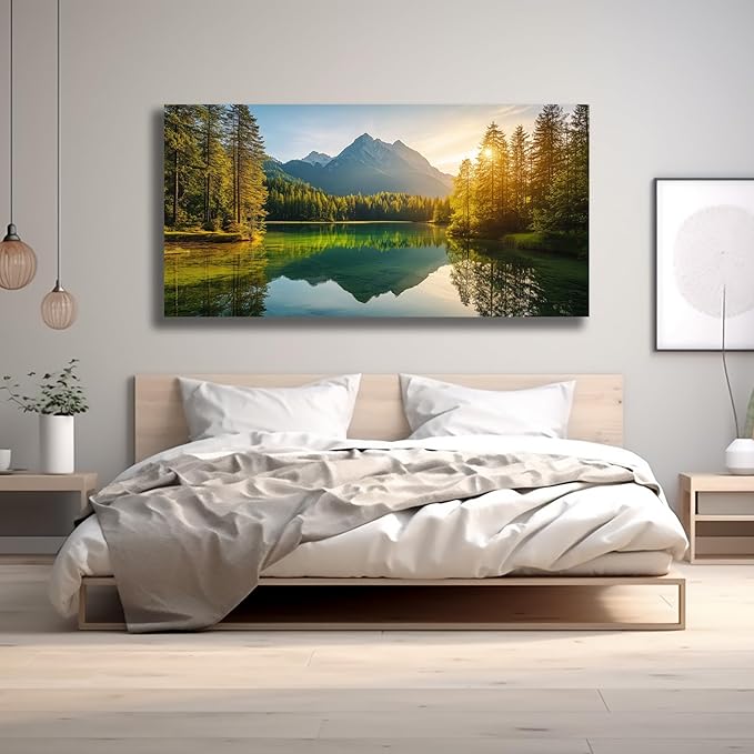 Yuaxker Tree Pictures Wall Decor Green Wall Art Natural Landscape Painting Modern Aesthetic Artwork for Living Room Bedroom Dining Room Office Home Decor 20x40inch