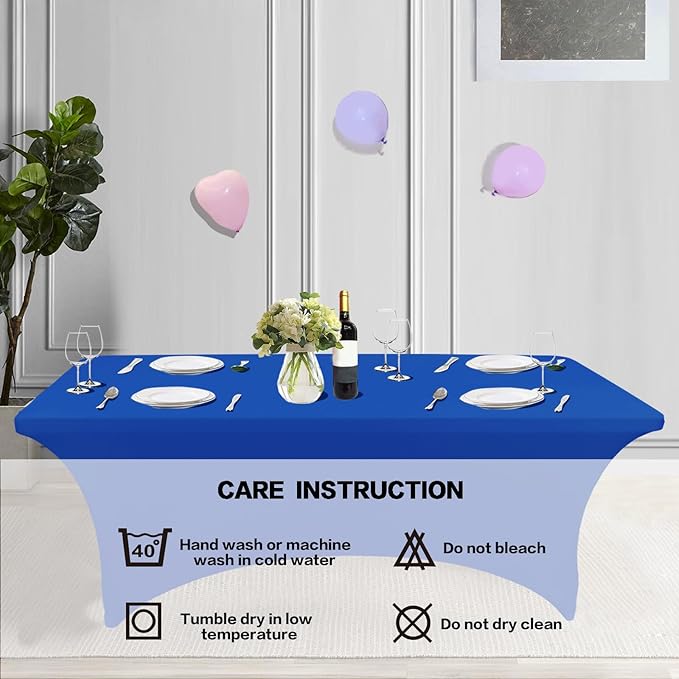 IVAPUPU 4FT Table Cloth for Rectangular Fitted Events Stretch Royal Blue Table Covers Washable Cover Spandex Tablecloth Protector for Party, Wedding, Cocktail, Banquet, Festival