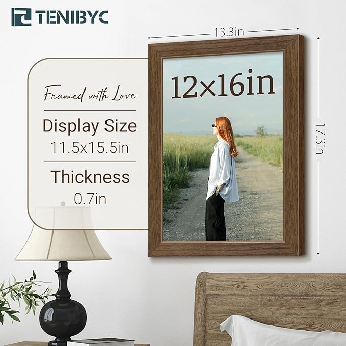 12x16 Picture Frame 3 pk, Brown Woodgrain, HD Tempered Glass, Wall Gallery Frame
