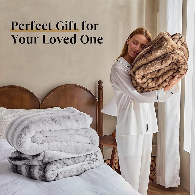 Luxury Faux Fur Blanket - Soft Warm Plush Blankets for Couch Sofa Bed, Fluffy Thick Throws for Bedroom, Office, Living Room, Decorative Reversible, Not Easy to shed - 50"x60", Brown