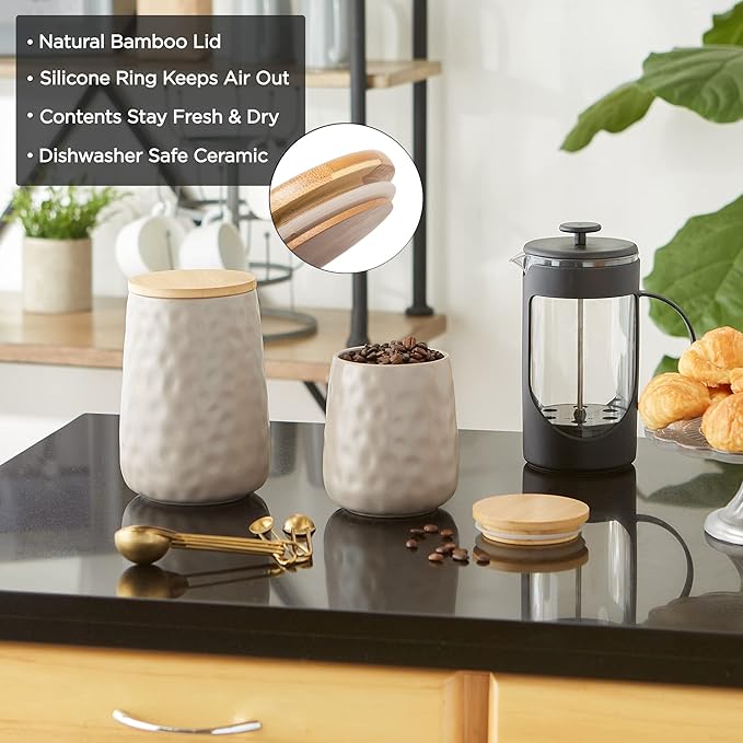 DII Kitchen Accessories Collection, Textured Matte Ceramic Canister Set, Lemongrass, Dimple, 2 Piece