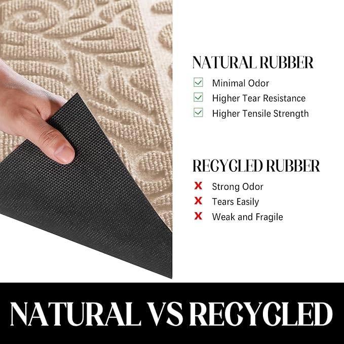 Yimobra Welcome Front Door Mat Outdoor, Heavy Duty Sturdy Non Slip Doormats, Rubber Backing, Low-Profile Entrance Rugs, Absorbent Resist Dirt, Easy Clean Patio Garage Floor Mats, 60X36 Inch, Beige