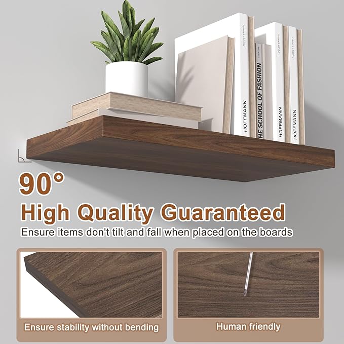 12 Inch Deep Floating Shelves for Wall 2 Pack Floating Shelves Large Storage Space Wall Mount Shelf for Living Room Kitchen Bathroom 36" W x 12" D x 1.2" H Walnut