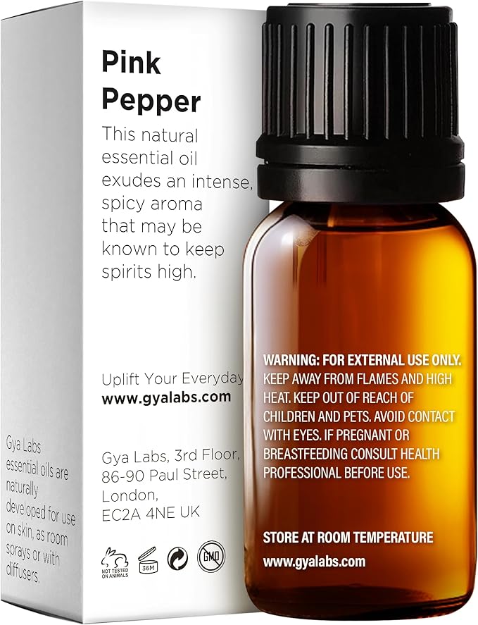 Gya Labs Pink Pepper Essential Oil for Skin - 0.34 Fl Oz - 100% Pure Natural Pink Pepper Oil for Diffuser, Face, Massage Aromatherapy ,DIY & Candle Making Scent