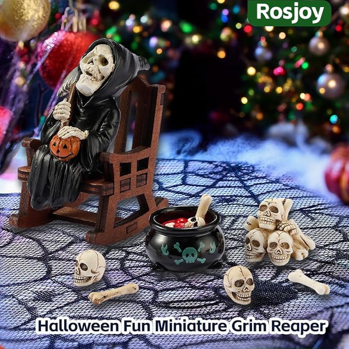 Halloween Fun Miniature Grim Reaper Figurine,Gothic Horror Resin Grim Reaper Decor,for Bookshelf Decor,Desk Trinkets,Collectible,Party Gifts
