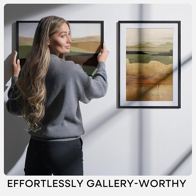 Homeforia 15x15 Black Wood Frame, High End Oak 15 x 15 Square Picture Frames with Mat 11 by 11 inches Photo, 15by15 Black Wooden Poster Frames Matted to 11x11 Print, Tempered Glass, Wall Kit, Set of 1