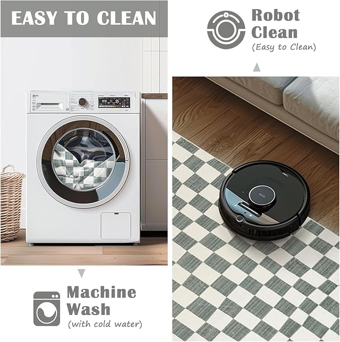 jinchan 6x9 Checkered Area Rugs for Kids Room - Machine Washable Soft Rug Modern Geometric Lattice Non-Slip Carpet for Nursery Playroom Classroom Living Room Bedroom Dining Room Home Office Grey