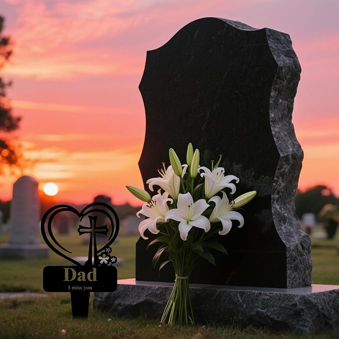 Grandpa Memorial Grave Stake, Cemetery Decorations for Grave Markers 12.5 x 7.2 inch Heart Metal Sympathy Stakes Graveside Plaque Decor Sign for Grandpa Graves, Yard, Garden - Black-Grandpa