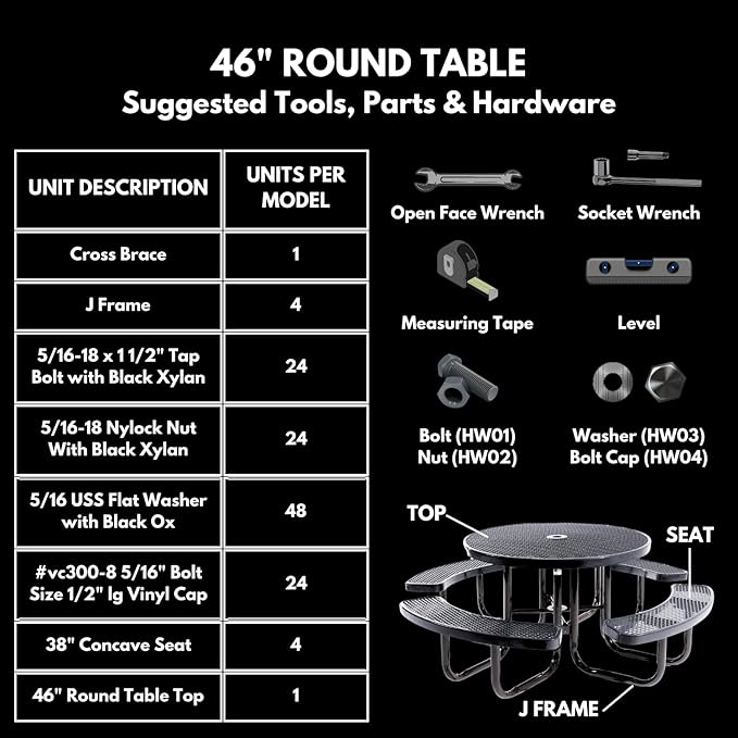 Heavy-Duty Portable Outdoor Picnic Table with Umbrella Hole, Punched Steel Commercial-Grade Patio Dining Furniture Made in America (46" Round Top, Textured Copper)