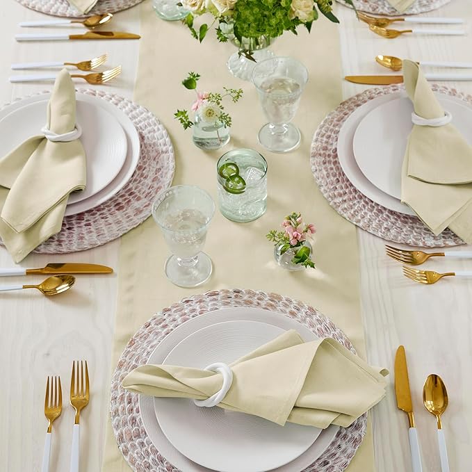 Solino Home Linen Birch Table Runner 36 Inches - 100% Pure Linen Short Table Runner 14 x 36 Inch Ideal for Dresser and Coffee Tables - Fall, Autumn, Thanksgiving - Fete