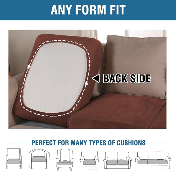 H.VERSAILTEX Velvet Stretch Couch Cushion Cover Plush Cushion Slipcover for Chair Loveseat Sofa Cushion Furniture Protector Seat Cushion Sofa Cover (2 Piece Large Sofa Cushion Covers, Burnt Brick)